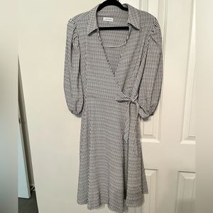 Calvin Klein Black and White Striped Wrap Dress 14
